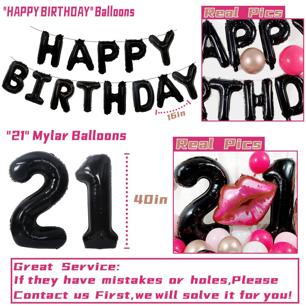 21st Birthday Decorations for Her Black Pink 21st Bday Decorations for Women, Black 21 Balloon Number Happy Birthday Banner, Pink 21st Birthday Decor 21st Balloons for Her, Finally 21 Party Supplies