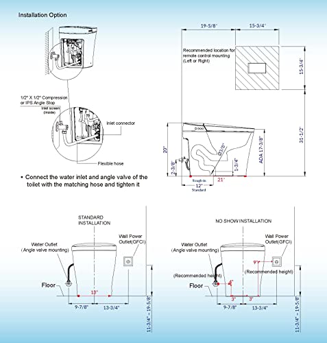 WOODBRIDGE B0970S Smart Bidet Tankless Toilet Elongated One Piece Chair Height, Auto Flush, Foot Sensor Operation, Heated Seat with Integrated Multi Function Remote Control in White