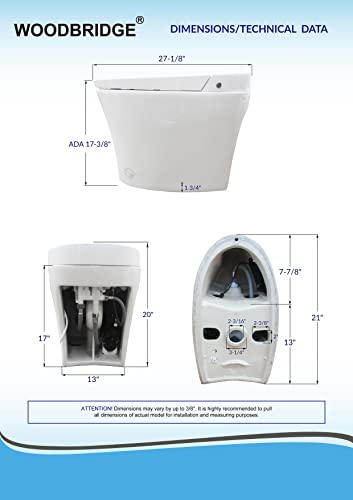 WOODBRIDGE B0970S Smart Bidet Tankless Toilet Elongated One Piece Chair Height, Auto Flush, Foot Sensor Operation, Heated Seat with Integrated Multi Function Remote Control in White