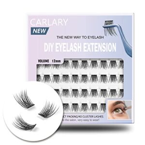 carlary lash clusters, diy eyelash extension, 40 mini glue bonded clusters individual lashes, wispy fluffy reusable artificial natural look for cluster lashes, c curl lashes pack (volume-12mm)