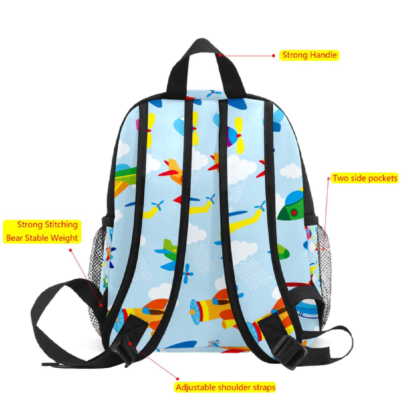 ZXIVGOQFR Schoolbag for Boys Girls Cute Kid's Toddler Backpack Cute Cartoon Airplane Helicopter Pattern Kindergarten Bag