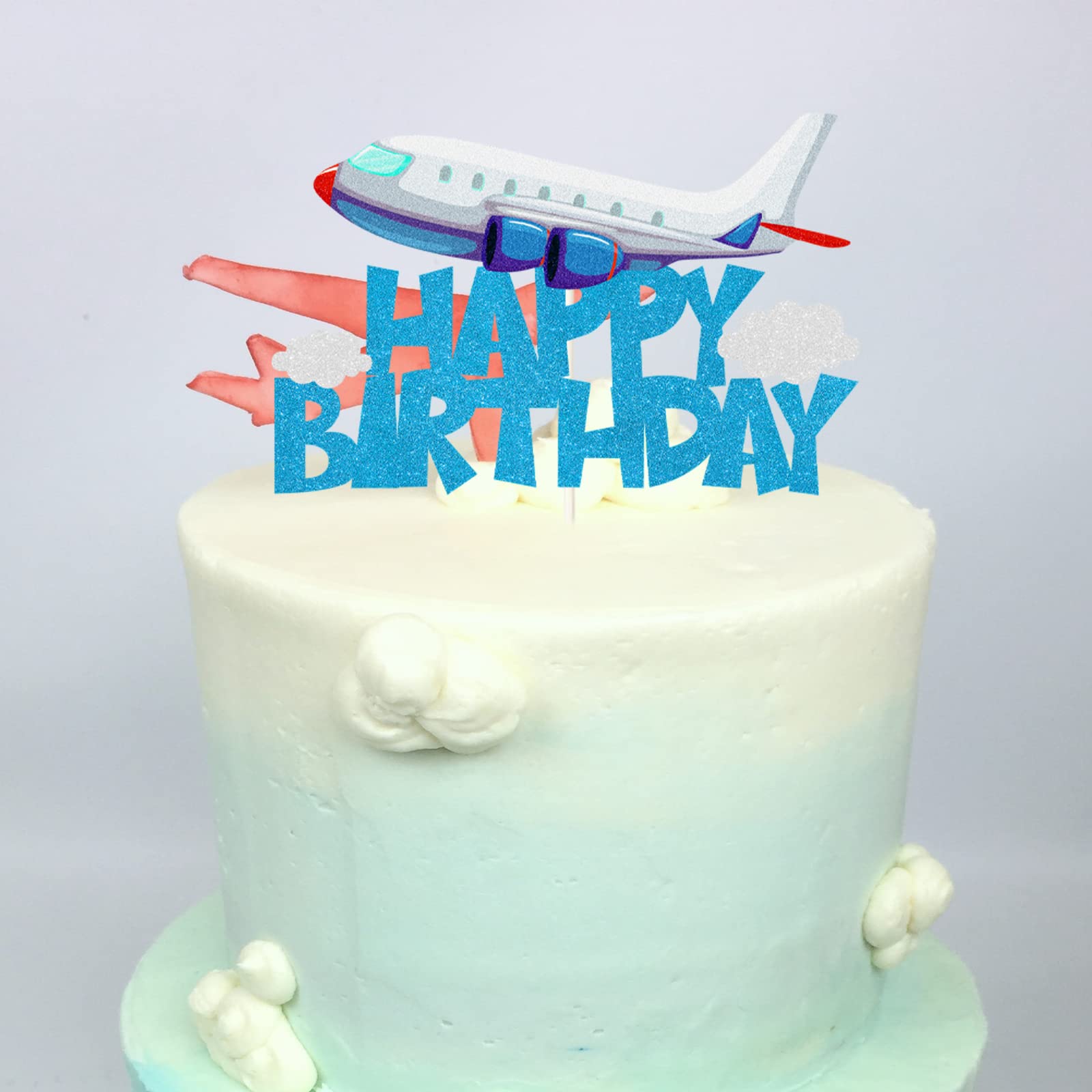 LECAKTO Airplane Birthday Cake Topper,Airplane Travel Themed Birthday Party Decorations for Kids Birthday Party,Kids Plane Theme Party Baby Shower