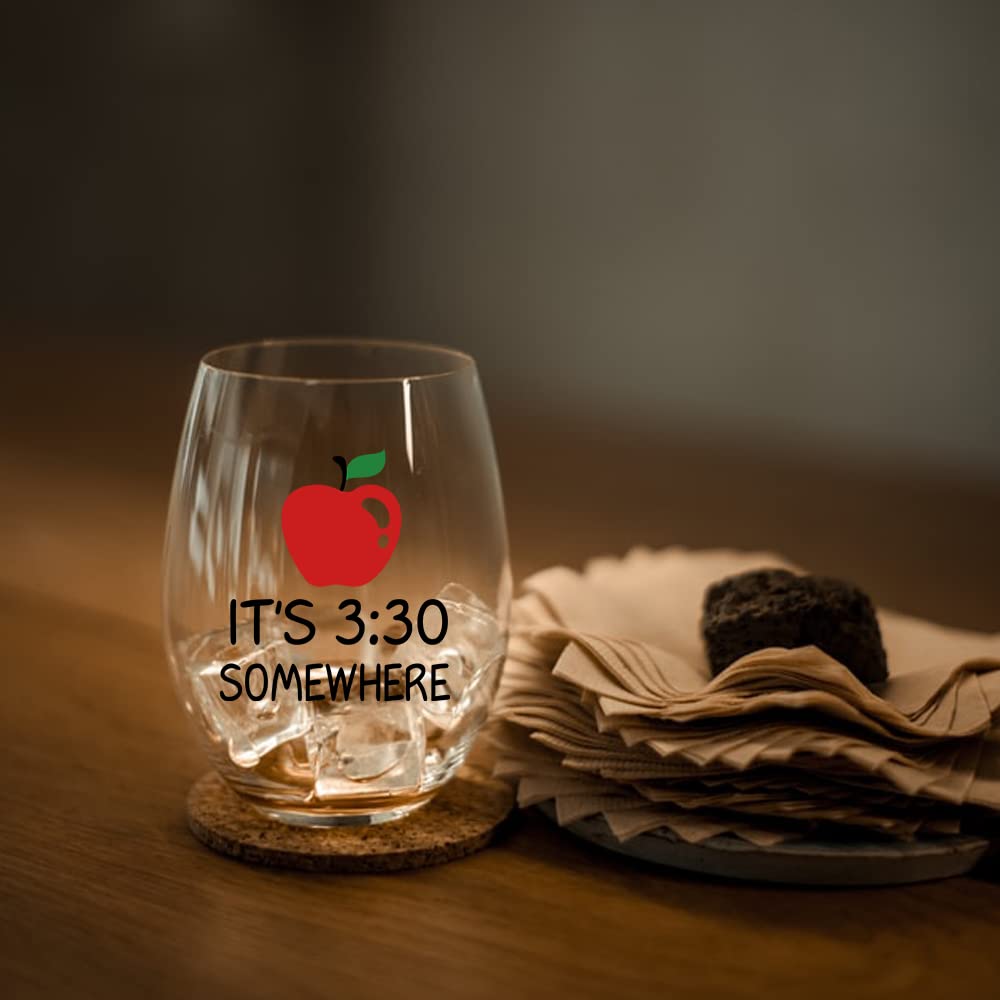 Perfectinsoy It's 3:30 Somewhere, Funny Wine Glass with Gift Box, Teacher Gifts for Women, Gift for Preschool Elementary High School Teacher Professor, Teacher Appreciation Gift