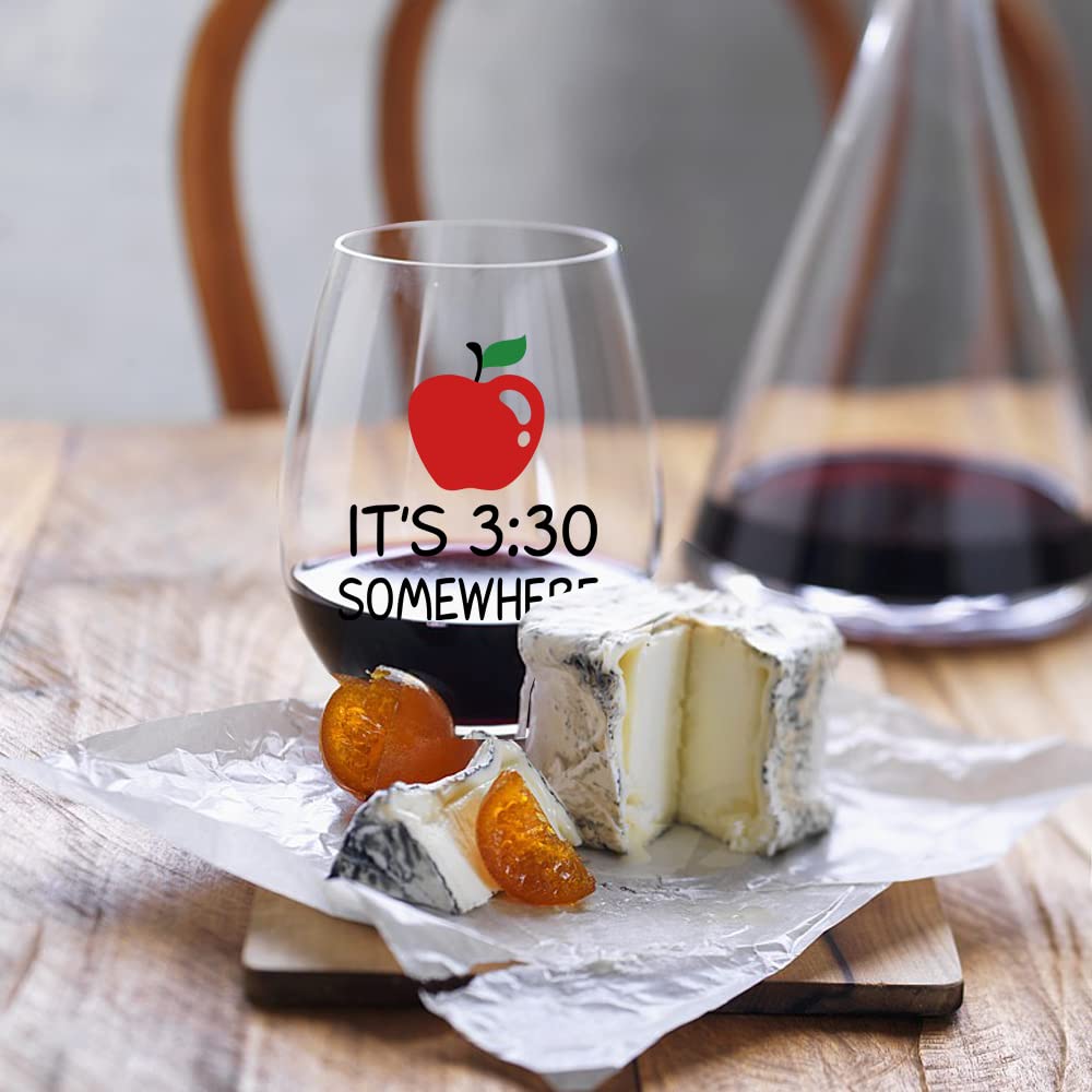 Perfectinsoy It's 3:30 Somewhere, Funny Wine Glass with Gift Box, Teacher Gifts for Women, Gift for Preschool Elementary High School Teacher Professor, Teacher Appreciation Gift