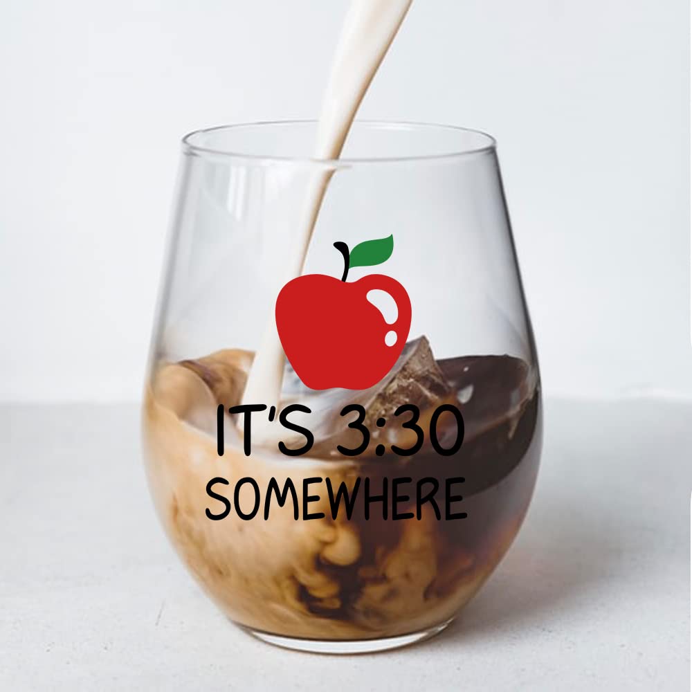 Perfectinsoy It's 3:30 Somewhere, Funny Wine Glass with Gift Box, Teacher Gifts for Women, Gift for Preschool Elementary High School Teacher Professor, Teacher Appreciation Gift