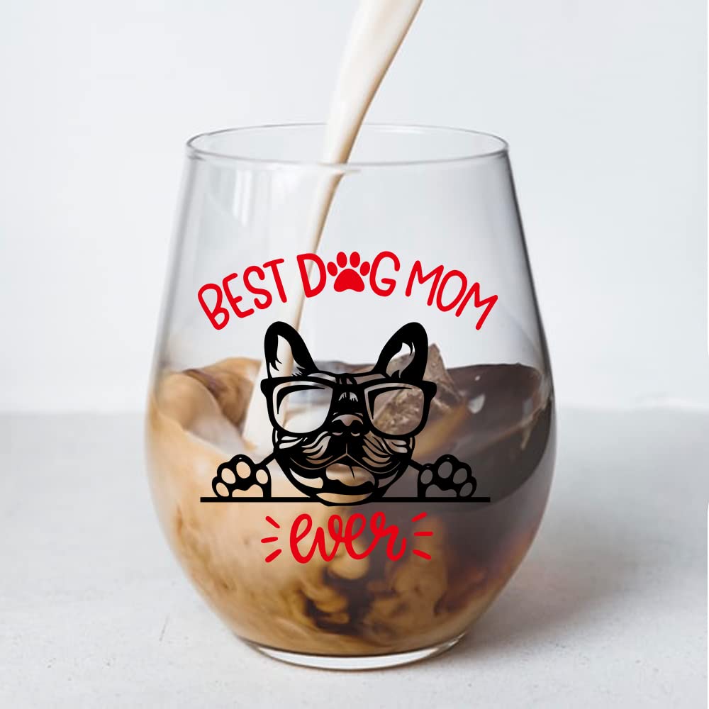 Perfectinsoy Dog Mom Ever Wine Glass with Gift Box, Cute French Bulldog Themed, Dog Lover Gifts for Her, Dog Moms, Grandma, Wife, Sister, Wine Glass Gift for Dog Lovers