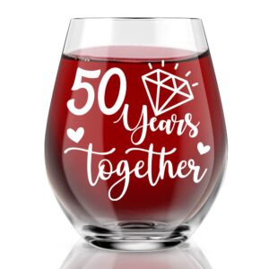 agmdesign happy 50th anniversary wine glass, 50 years together, wedding engagement gifts for women men, 50 year anniversary party decor, his and hers gifts ideas for anniversary
