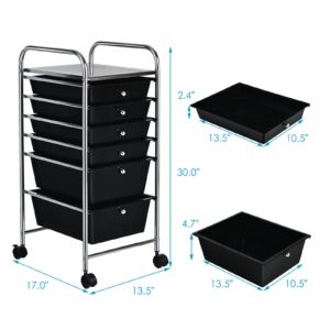 ARLIME 6-Drawer Rolling Storage Cart, Multifunctional Storage Organizer Cart with Wheels, Mobile Utility Cart for Home Office Garage Tools (Black)