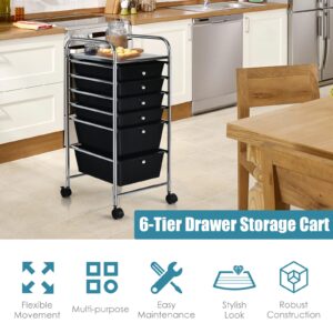 ARLIME 6-Drawer Rolling Storage Cart, Multifunctional Storage Organizer Cart with Wheels, Mobile Utility Cart for Home Office Garage Tools (Black)