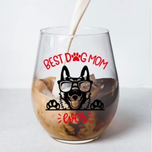 Perfectinsoy Dog Mom Ever Wine Glass with Gift Box, Cute German Shepherd Themed, Dog Lover Gifts for Her, Dog Moms, Grandma, Wife, Sister, Wine Glass Gift for Dog Lovers