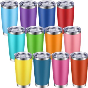 12 pieces 20oz stainless steel tumbler set with lid double wall vacuum insulated travel mug colorful skinny coffee tumbler for coffee water hot cold drinks