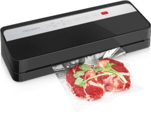 cromify vacuum sealer machine, 5-in-1 automatic food sealer, dry & moist food modes with starter kit and built-in cutter, easy to clean, led indicator lights, compact design (e-9000)