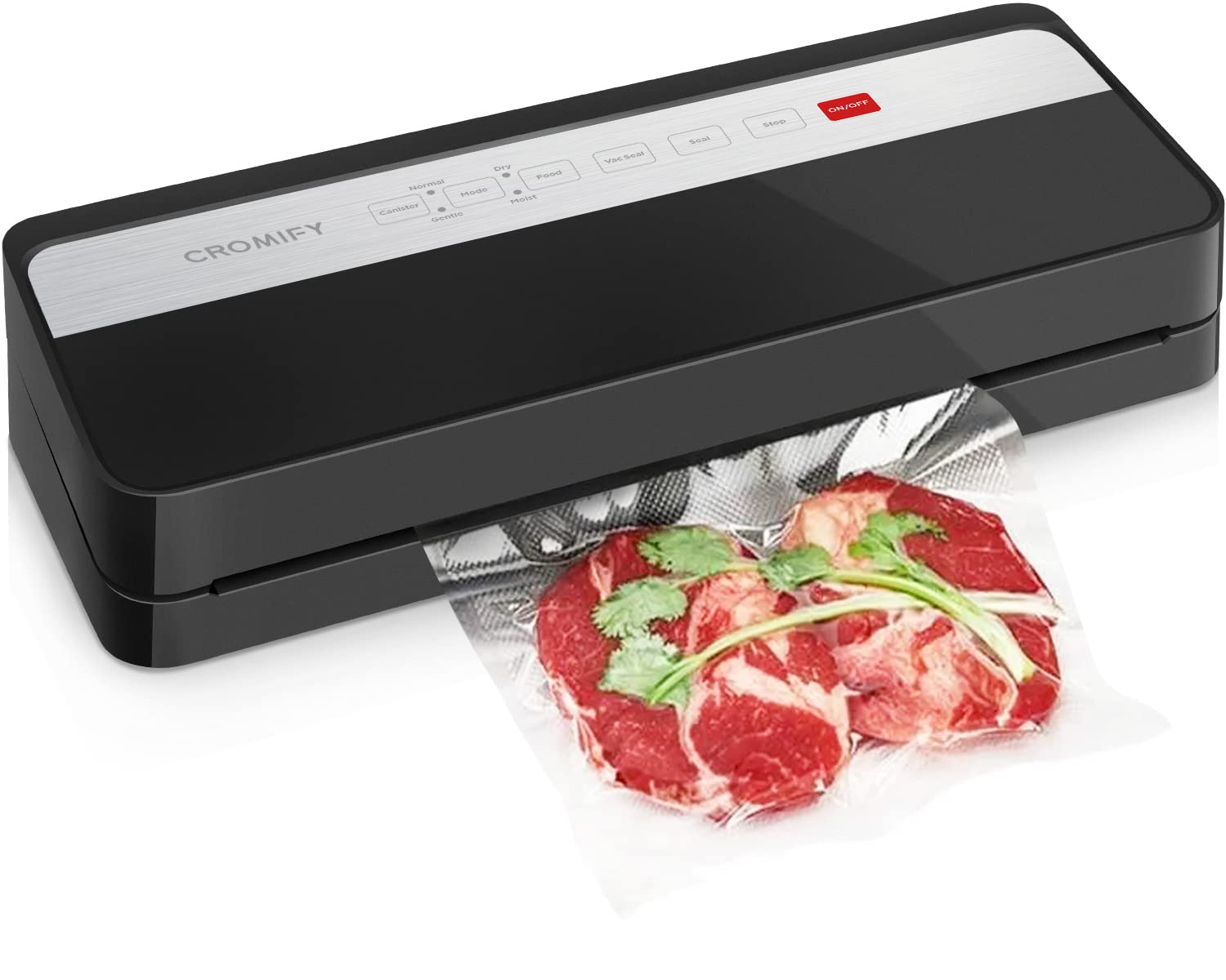 Cromify vacuum sealer machine, 5-in-1 Automatic Food Sealer, Dry & Moist Food Modes with Starter Kit and Built-in Cutter, Easy to Clean, Led Indicator Lights, Compact Design (E-9000)