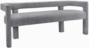 meridian furniture athena collection modern | contemporary boucle fabric upholstered bench, 66.5" l x 21" d x 27" h, grey