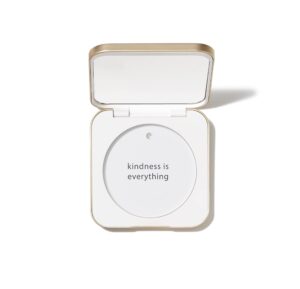 jane iredale refillable compact | aluminum shell & magnetic closure | interior mirror for on-the-go use | compatible with all powder refills | white