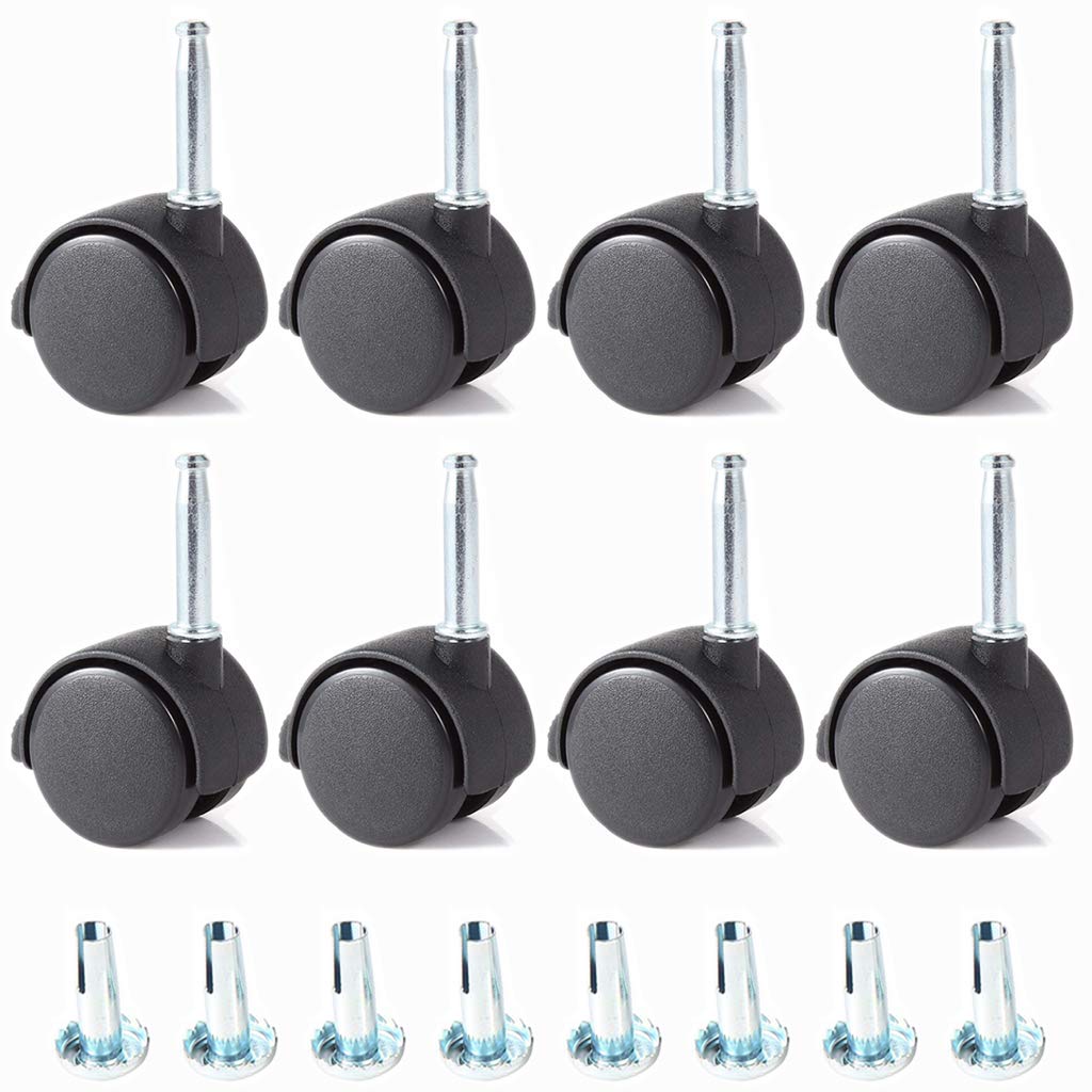 Skelang 8-Pack Grip Neck Caster, 1.5 Inches Stem Caster Wheel with Brake, Twin Wheel Replacement 5/16-Inch Stem for Furniture Cabinet, Office Chair, Kitchen Shelf, 55 Lbs Load Capacity Each