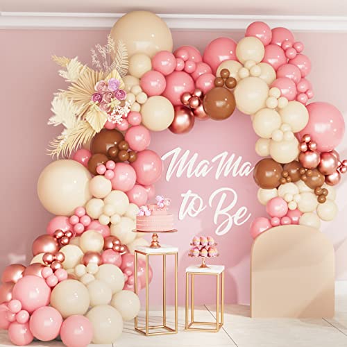 Wecepar Boho Balloon Garland Arch Kit With Pink Chocolate Coloured Ivory White Metallic Rose Gold Balloons for Baby Shower, Birthday, Bridal Shower, Valentines, Wedding, Anniversary Party Supplies