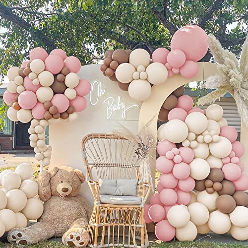 Wecepar Boho Balloon Garland Arch Kit With Pink Chocolate Coloured Ivory White Metallic Rose Gold Balloons for Baby Shower, Birthday, Bridal Shower, Valentines, Wedding, Anniversary Party Supplies