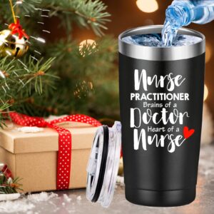 Nurse Practitioner Brains Of A Doctor, Heart Of A Nurse Travel Mug Tumbler.Nurse Practitioner Gifts for Friend Daughter Men Women.Nurse Appreciation,Nursing School Graduation Gifts.(20 oz Black)