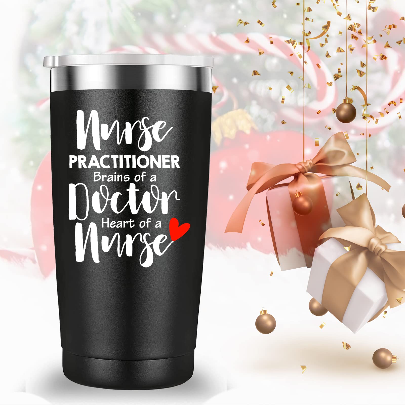 Nurse Practitioner Brains Of A Doctor, Heart Of A Nurse Travel Mug Tumbler.Nurse Practitioner Gifts for Friend Daughter Men Women.Nurse Appreciation,Nursing School Graduation Gifts.(20 oz Black)