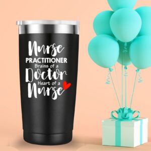 Nurse Practitioner Brains Of A Doctor, Heart Of A Nurse Travel Mug Tumbler.Nurse Practitioner Gifts for Friend Daughter Men Women.Nurse Appreciation,Nursing School Graduation Gifts.(20 oz Black)