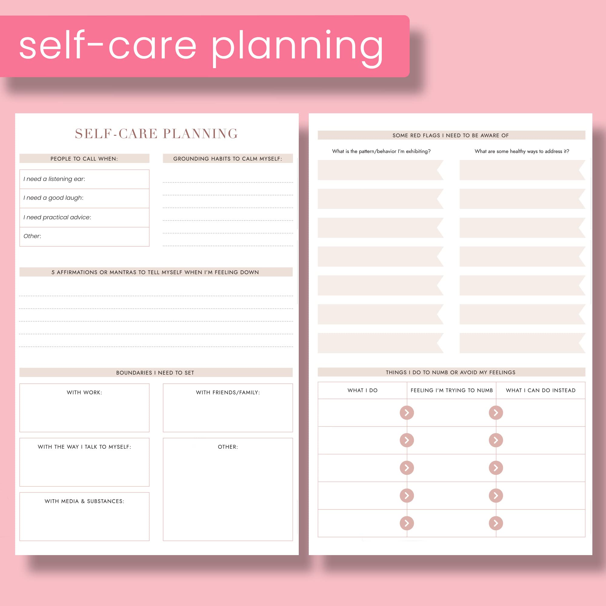 CanPlan Mental Health Planner - Self Care Gift for Women, Mental Health Journal, Book, Anxiety, Depression, ADHD Planner and Tracker, Self Love Self Care Journal, Wellness Planner, Pink