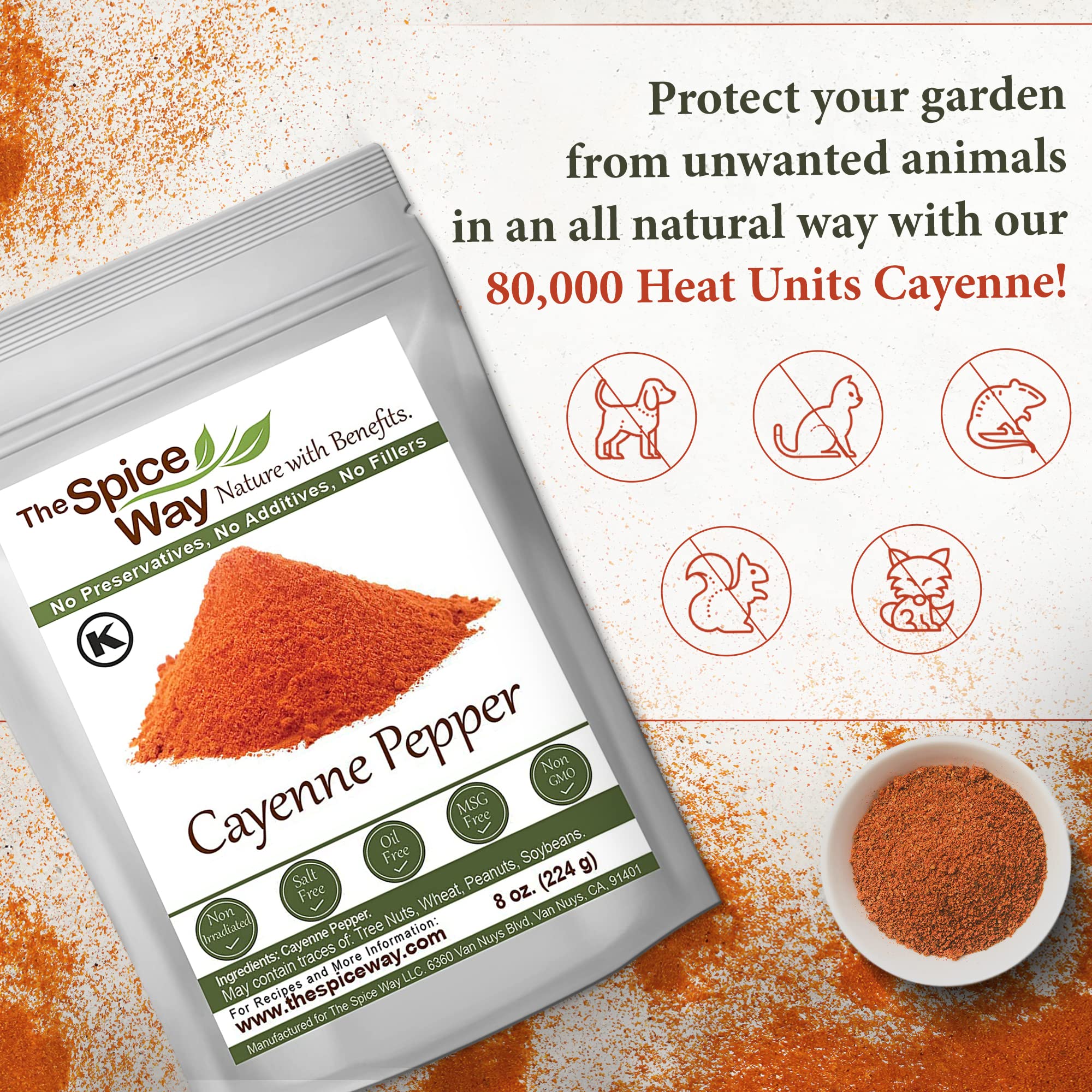 The Spice Way Red Pepper Premium Cayenne Ground - 8 oz - pure chile powder with 80,000 Heat Units