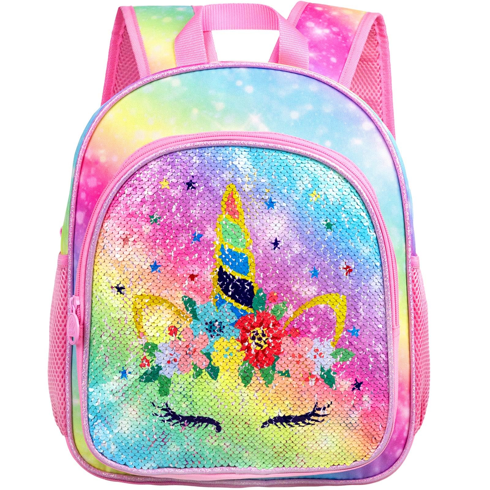 WZLVO Toddler Backpack for Girls, 12" Cute Unicorn Preschool Sequin Bookbag, Kindergarden School bag for little Kids