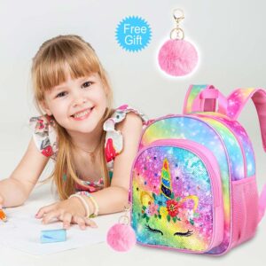 WZLVO Toddler Backpack for Girls, 12" Cute Unicorn Preschool Sequin Bookbag, Kindergarden School bag for little Kids