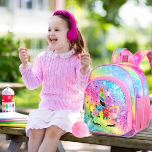 WZLVO Toddler Backpack for Girls, 12" Cute Unicorn Preschool Sequin Bookbag, Kindergarden School bag for little Kids