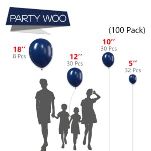 PartyWoo Navy Blue Balloons, 100 pcs Pearl Navy Blue Balloons Different Sizes Pack of 18 Inch 12 Inch 10 Inch 5 Inch Balloons for Balloon Garland Arch as Party Decorations, Birthday Decorations