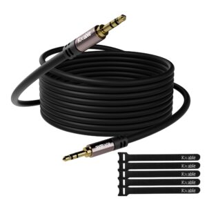 3.5mm auxiliary audio stereo cable 25 feet, long male to male aux cord, gold plated connectors, ofc core, black cable (with 5 pcs cable ties) - 25ft