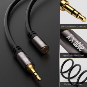 3.5mm Extension Cable 50 Feet, Long Male to Female Auxiliary Audio Stereo Cable, Headphone Extension Cord, Hi-Fi Sound, Gold Plated Connectors, OFC Core, Black Cable (with 5 pcs Cable Ties) - 50ft