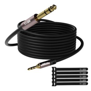 3.5mm to 6.35mm stereo audio cable 25 feet, long 1/4 to 1/8 inch headphone cable jack, hi-fi sound, gold plated connectors, ofc core, black cable (with 5 pcs cable ties) - 25ft