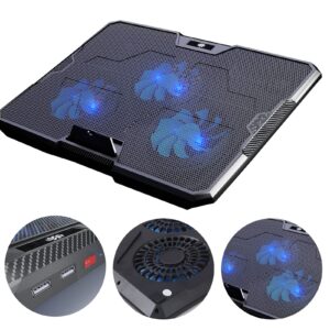 IMMOENUC Laptop Cooling Pad for Notebook Computers Under 17 Inches/Metal Gaming Notebook Radiator Bracket / 3 Silent Cooling Turbo Fans / 2 Adjustable Angles / 2 USB Ports/Blue LED Light (S3)