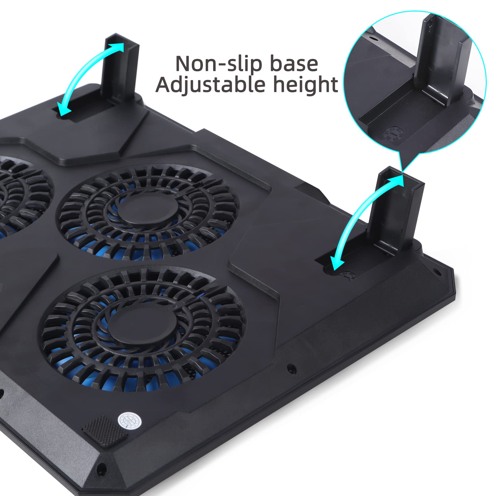 IMMOENUC Laptop Cooling Pad for Notebook Computers Under 17 Inches/Metal Gaming Notebook Radiator Bracket / 3 Silent Cooling Turbo Fans / 2 Adjustable Angles / 2 USB Ports/Blue LED Light (S3)