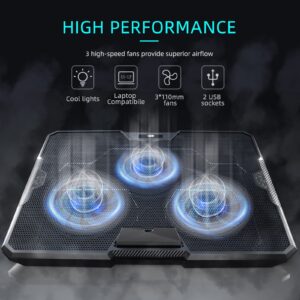 IMMOENUC Laptop Cooling Pad for Notebook Computers Under 17 Inches/Metal Gaming Notebook Radiator Bracket / 3 Silent Cooling Turbo Fans / 2 Adjustable Angles / 2 USB Ports/Blue LED Light (S3)