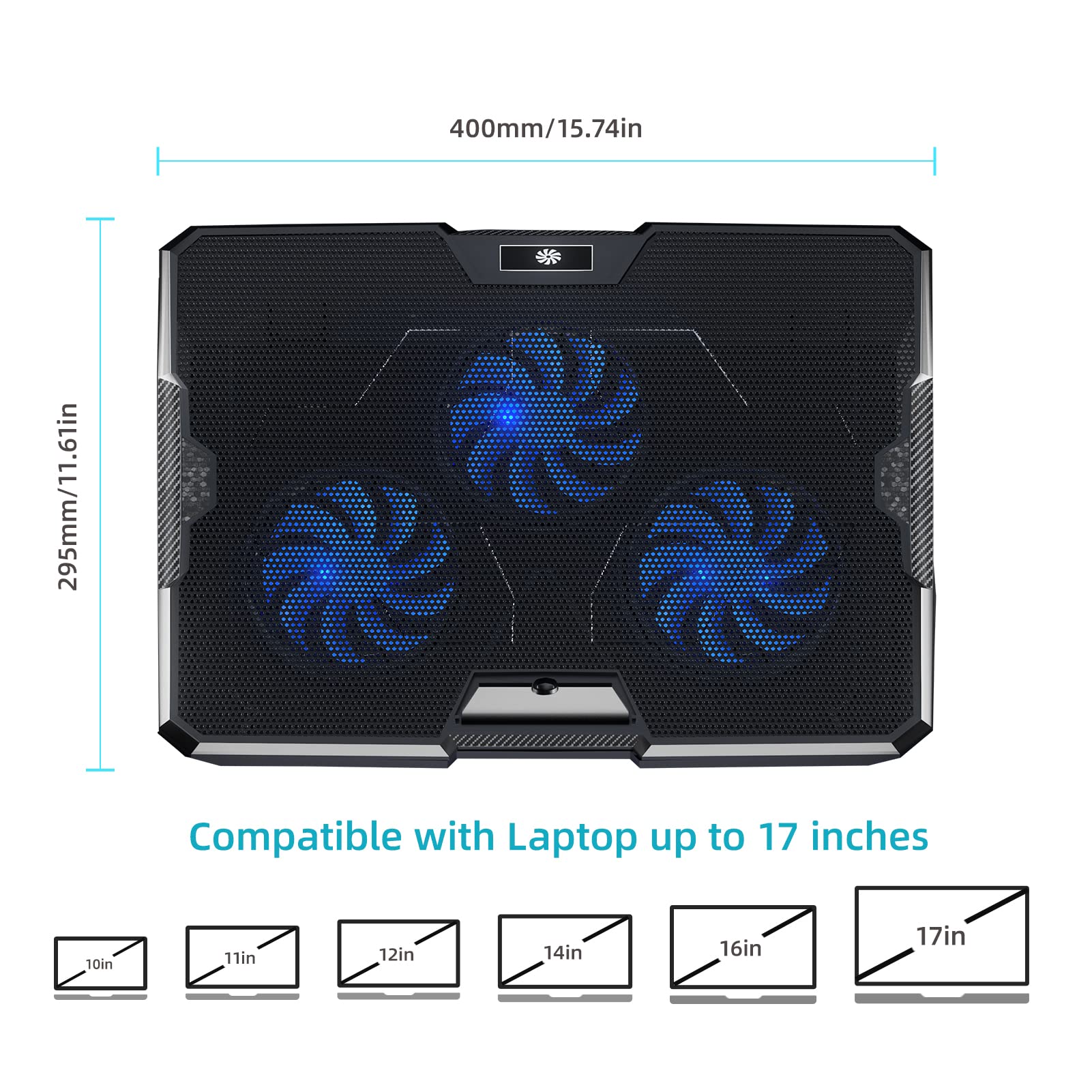 IMMOENUC Laptop Cooling Pad for Notebook Computers Under 17 Inches/Metal Gaming Notebook Radiator Bracket / 3 Silent Cooling Turbo Fans / 2 Adjustable Angles / 2 USB Ports/Blue LED Light (S3)