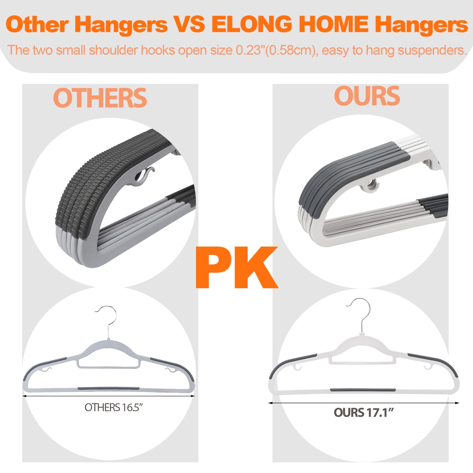 ELONG HOME Plastic Hangers 50 Pack, Non Slip Slim Clothes Hangers, Heavy Duty Plastic Thin Hangers, 17.1" Coat Hangers for Hanging Women/Men Clothes