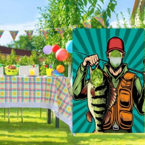 Fisherman Banner Backdrop Background Pretend Play Party Game Photo Booth Props Gone Fishing Fisher Fish Theme Decor for Kid Boy Girl 1st Birthday Baby Shower Favors Supplies Decorations, Multi