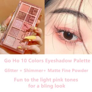 Go Ho 10 Colors Eyeshadow Palette,Matte&Glitter&Shimmer Eyeshadow Makeup,Pink Eye Black Pink Eyeshadow Shades,Naturing-Looking,High Pigment Waterproof Eye Shadow Palette Makeup,03