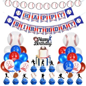 BANBALLON 53 PCS Baseball Party Decorations Baseball Party Supplies Including Happy Birthday Banner Balloons and Baseball cake toppers for Sports Theme Birthday Party and Baseball Theme Party Decor