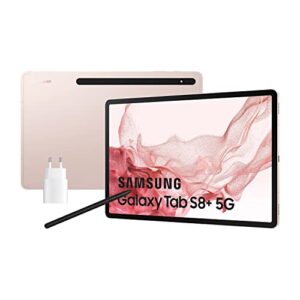 samung galaxy tab s8+ 5g wifi+lte factory unlocked tablet sm-x806b 12.4 inch, 256gb internal memory, 8gb ram, android tablet including s pen eu/uk model international version (pink)