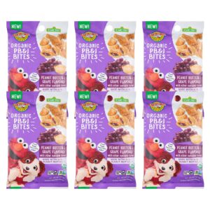 earth's best organic kids snacks, sesame street toddler snacks, organic pb&j bites for toddlers 2 years and older, peanut butter and grape flavored with other natural flavors, 3 oz bag (pack of 6)