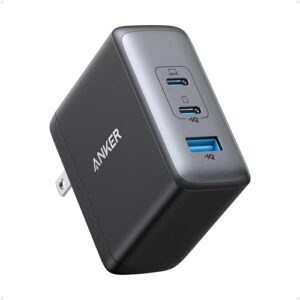 anker 100w usb c charger block(gan ii), 3 port fast compact wall charger for macbook pro, macbook air, google pixelbook, thinkpad, dell xps, ipad pro, galaxy s22/s20, iphone 15/14/pro, and more