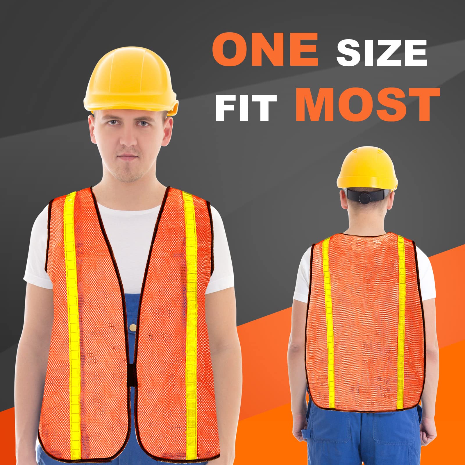 Haysandy 20 Packs High Visibility Reflective Safety Vest with Strips Orange Safety Construction Vest Lightweight Neon Mesh Fabric Universal Size for Men Women Outdoor Traffic (Neon Orange)