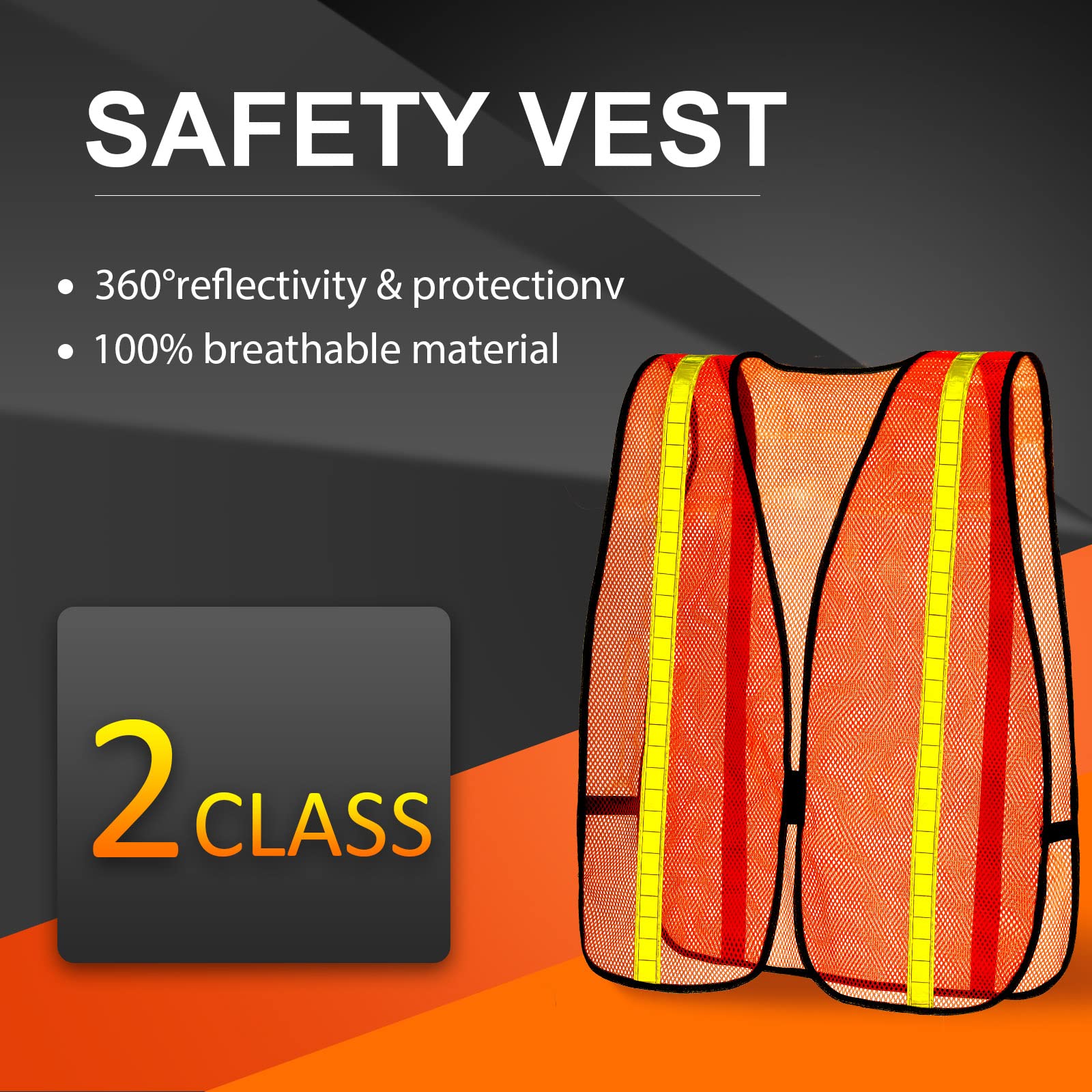 Haysandy 20 Packs High Visibility Reflective Safety Vest with Strips Orange Safety Construction Vest Lightweight Neon Mesh Fabric Universal Size for Men Women Outdoor Traffic (Neon Orange)