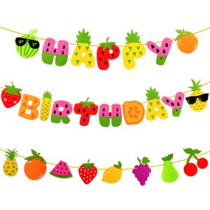 fruit theme birthday party decorations happy birthday felt banner fruit patterns garland for summer fruit birthday party baby shower supplies