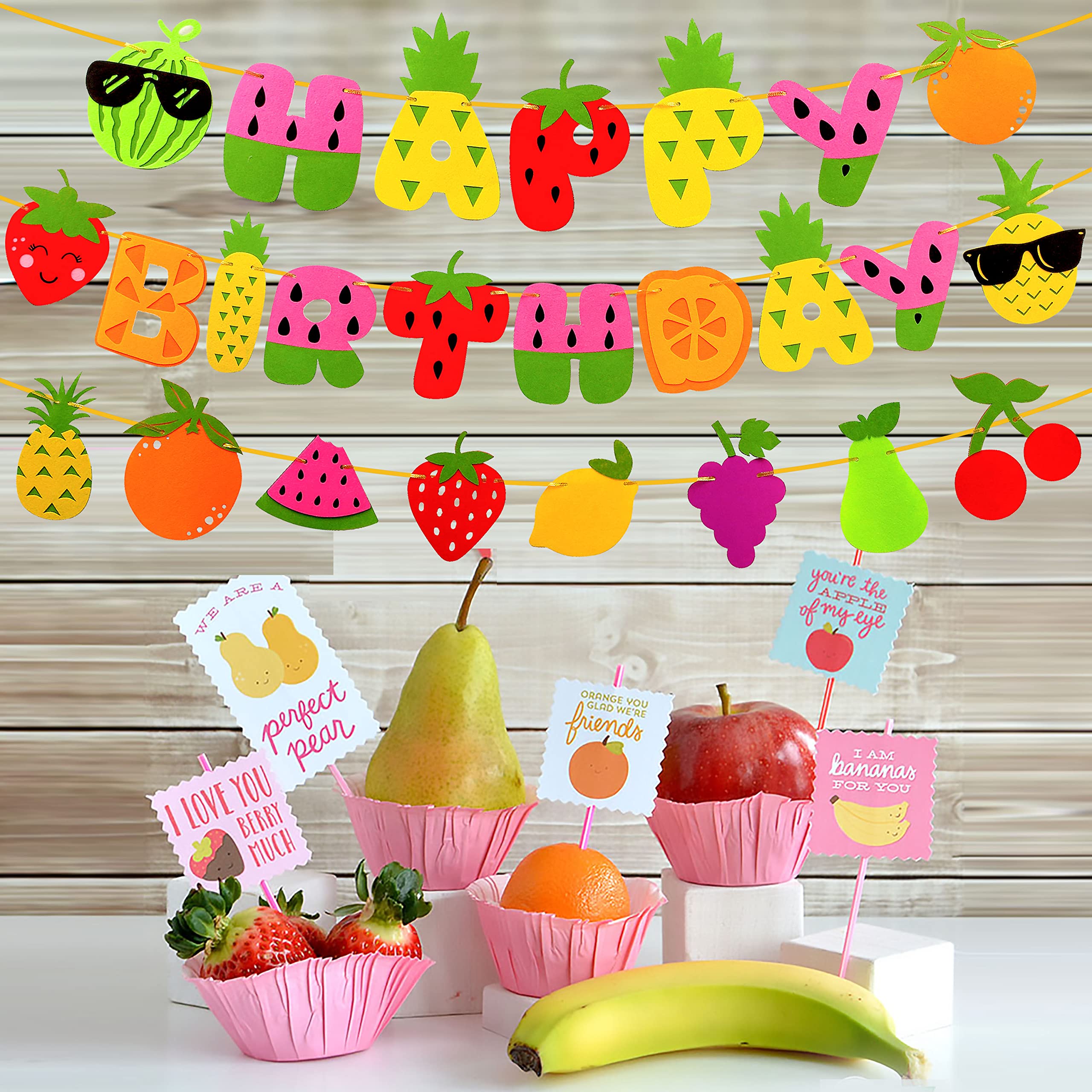 Fruit Theme Birthday Party Decorations Happy Birthday Felt Banner Fruit Patterns Garland for Summer Fruit Birthday Party Baby Shower Supplies