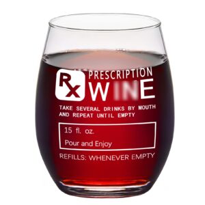 gtmileo wine lover gift - funny prescription wine stemless wine glass, gift for doctors, nurses, pharmacy, pharmacist,wine lovers, friends, unique gag gift for nurses day, birthday, christmas, 15oz